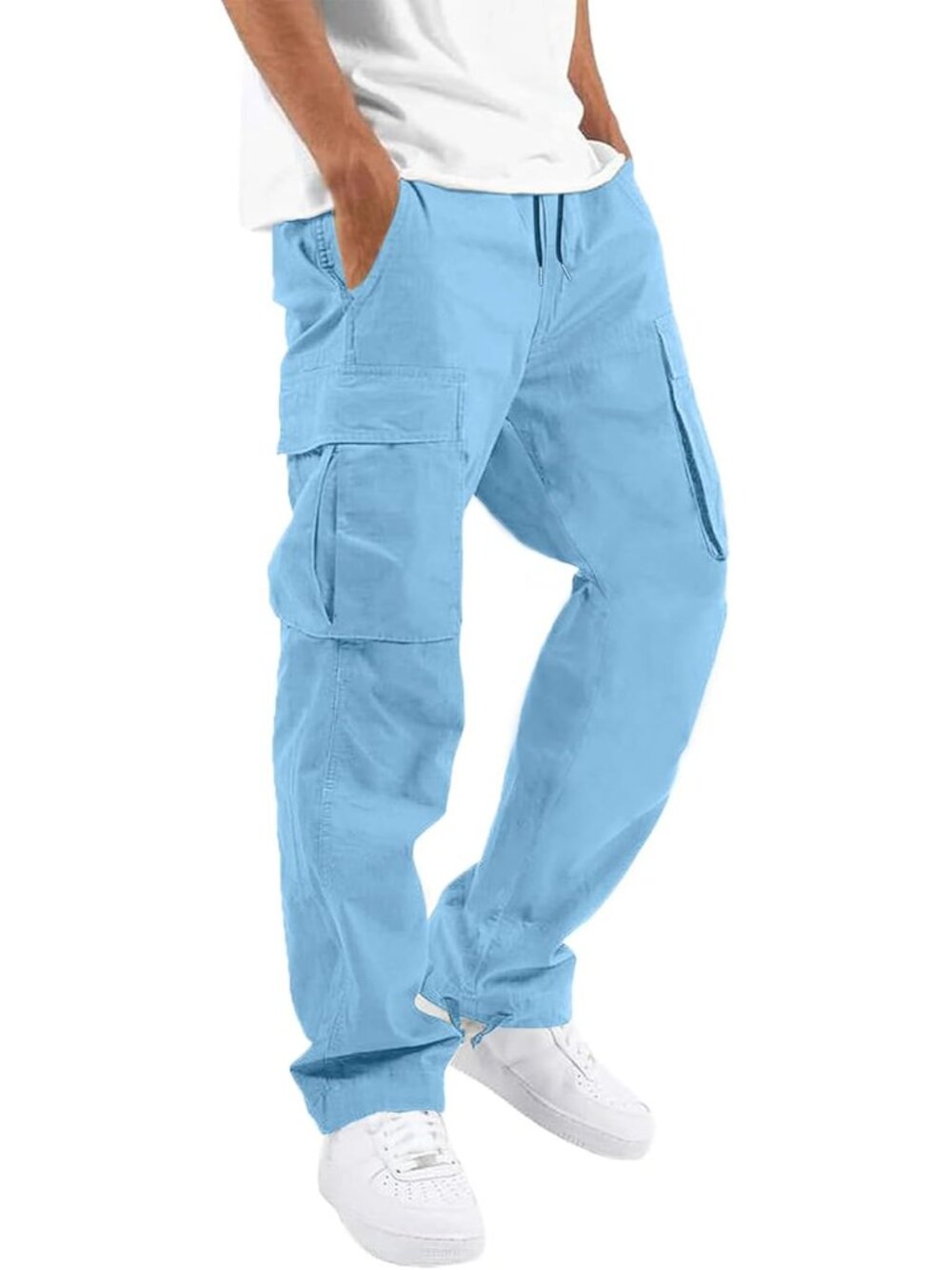 Mens Cargo Pants Drawstring Casual Hiking Pants Joggers Athletic Trousers Cotton